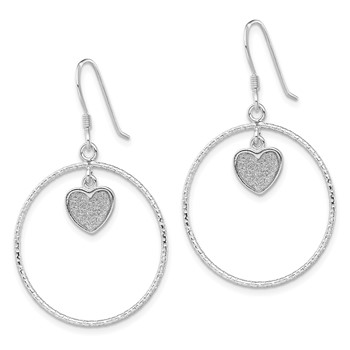 Sterling Silver RH-plated D/C Enamel Glitter Fabric Heart in Circle Earring — alternate view