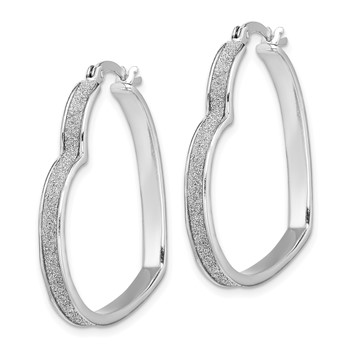 Sterling Silver RH-plated Enamel Glitter Fabric Heart Shaped Hoop Earrings — alternate view