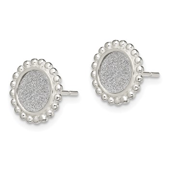 Sterling Silver Polished & Beaded Enamel Glitter Fabric Round Post Earrings — alternate view