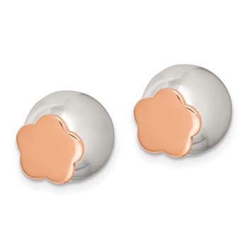 Sterling Silver Polished Rose-tone Flower Front Back Post Earrings — alternate view
