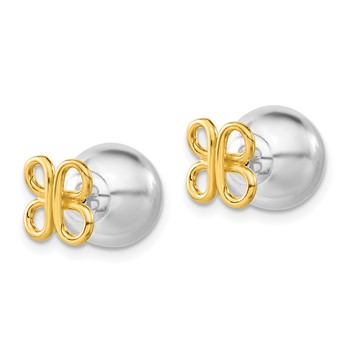 Sterling Silver & Gold-tone Butterfly Front Back Ball Post Earrings — alternate view