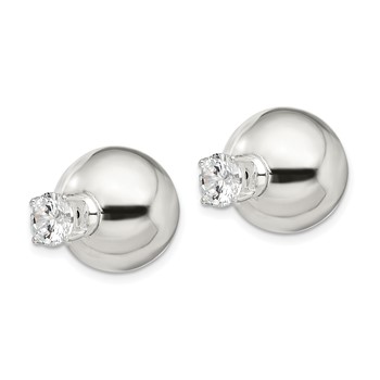 Sterling Silver Polished w/6mm CZ Front Back Post Earrings — alternate view