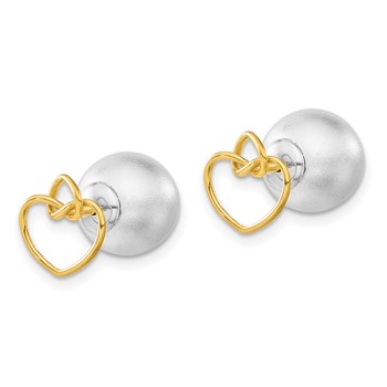 Sterling Silver & Gold-tone Polished & Satin Knotted Hearts Front Back Ball Post Earrings — alternate view