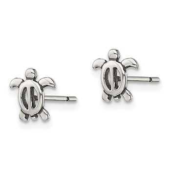 Sterling Silver Antiqued Turtle Post Earrings — alternate view