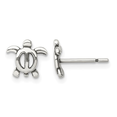 Sterling Silver Antiqued Turtle Post Earrings