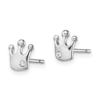 Sterling Silver Rhodium-plated CZ Crown Post Earrings — alternate view