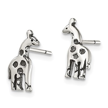 Sterling Silver Antiqued Giraffe Post Earrings — alternate view