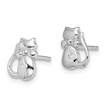 Sterling Silver Rhodium-plated CZ Cat Post Earrings — alternate view