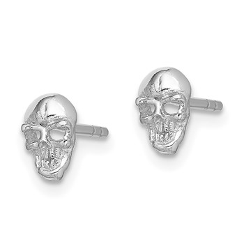 Sterling Silver Rhodium-plated Polished Skull Post Earrings — alternate view
