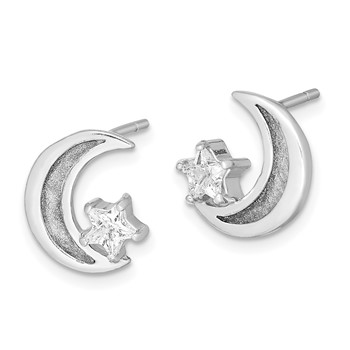 Sterling Silver RH-plate Enamel Glitter Fabric Moon/CZ Star Earrings — alternate view
