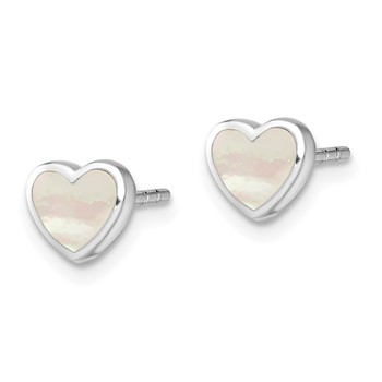 Sterling Silver Rhodium-plated Mother of Pearl Heart Post Earrings — alternate view