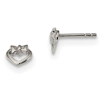 Sterling Silver Rhodium-plated Open Heart w/Bow Post Earrings
