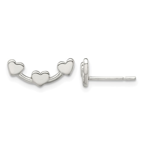 Sterling Silver Polished 3-Heart Post Earrings