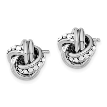 Sterling Silver Rhod. Crystal Textured Polished Love Knot Earrings — alternate view