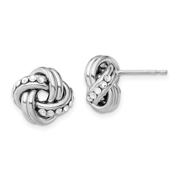 Sterling Silver Rhod. Crystal Textured Polished Love Knot Earrings