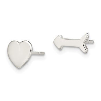 Sterling Silver Polished Left and Right Heart/Arrow Post Earrings — alternate view