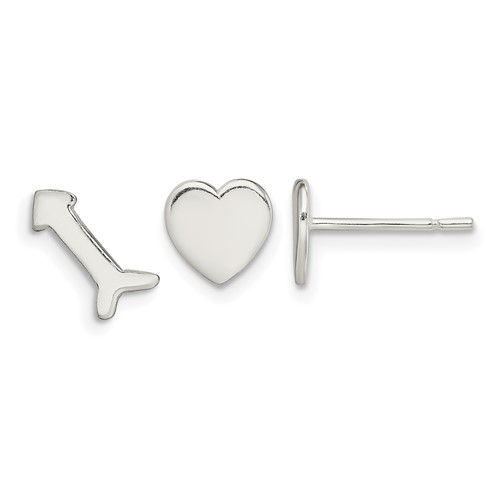 Sterling Silver Polished Left and Right Heart/Arrow Post Earrings