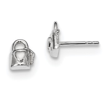 Sterling Silver Rhodium-plated Lock w/Heart and Key Post Earrings