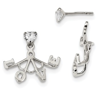 Sterling Silver CZ Removeable Front Back LOVE Earrings