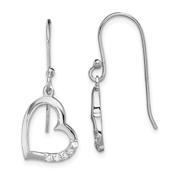Sterling Silver Rhodium-plated CZ Heart Dangle Earrings