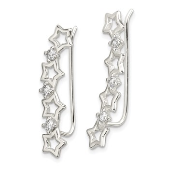 Sterling Silver Polished CZ Stars Ear Climber Earrings — alternate view