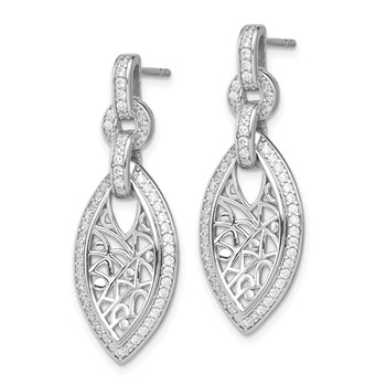Sterling Silver Rhodium-plated with CZ Post Dangle Earrings — alternate view