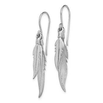 Sterling Silver Rhodium-plated Polished Feathers Dangle Earrings — alternate view