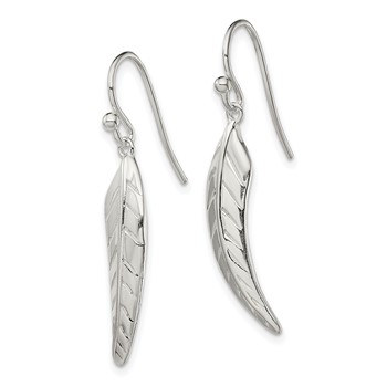 Sterling Silver Polished Leaf Dangle Shepherd Hook Earrings — alternate view
