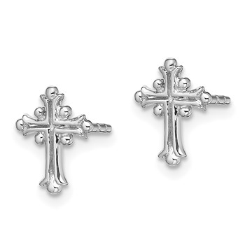 Sterling Silver RH-pltd Polished Textured Budded Cross Post Earrings — alternate view