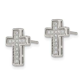 Sterling Silver Rhodium-plated CZ Cross Post Earrings — alternate view