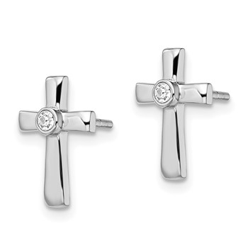 Sterling Silver Rhodium-plated Polished CZ Cross Post Earrings — alternate view