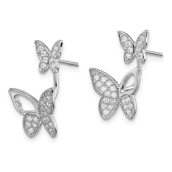 Sterling Silver Rhodium-plated CZ Butterfly Front and Back Earrings — alternate view