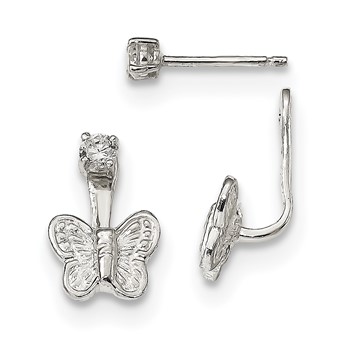 Sterling Silver CZ Butterfly Front & Back Post Post Dangle Earrings