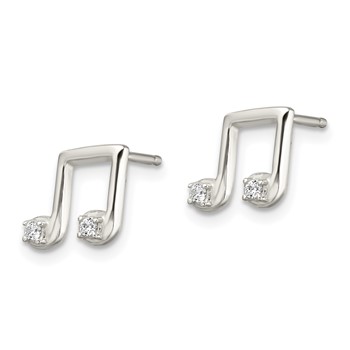Sterling Silver Polished CZ Musical Notes Post Earrings — alternate view