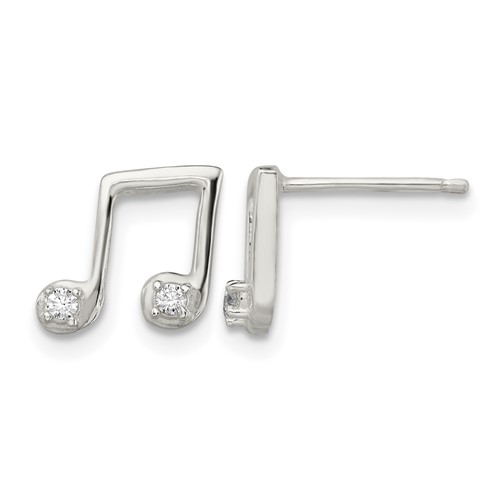 Sterling Silver Polished CZ Musical Notes Post Earrings