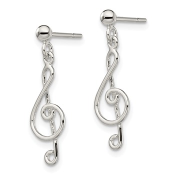 Sterling Silver Polished Treble Clef Post Dangle Earrings — alternate view