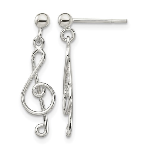 Sterling Silver Polished Treble Clef Post Dangle Earrings