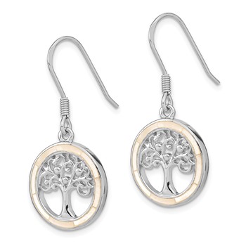 Sterling Silver Rhodium-plated White MOP Tree of Life Earrings — alternate view