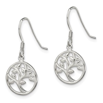 Sterling Silver Polished Tree Dangle Shepherd Hook Earrings — alternate view
