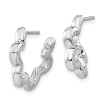 Sterling Silver Rhodium-plated Flower Post Hoop Earrings — alternate view