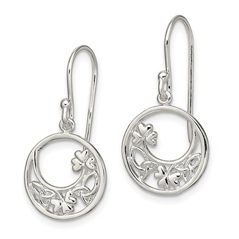 Sterling Silver Rhodium-plated Circle Clover/Celtic Knot Dangle Earrings — alternate view