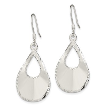 Sterling Silver Polished & Laser-cut Teardrop Dangle Earrings — alternate view