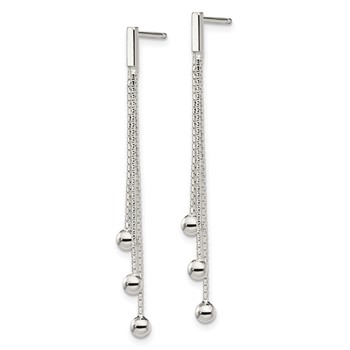 Sterling Silver Polished 3-Strand Chain & Beaded Post Dangle Earrings — alternate view