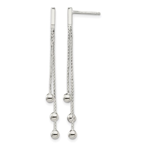 Sterling Silver Polished 3-Strand Chain & Beaded Post Dangle Earrings