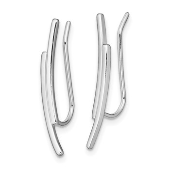 Sterling Silver Rhod-plated Polished Double Curved Bar Ear Climber Earrings — alternate view