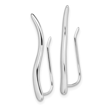 Sterling Silver Rhodium-plated Polished Curved Line Ear Climber Earrings — alternate view