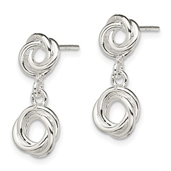 Sterling Silver Rhodium-plated Knot Polished Dangle Earrings — alternate view