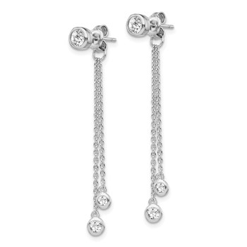 Sterling Silver RH-plated CZ & Chain Front & Back Post Dangle Earrings — alternate view