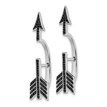 Sterling Silver Rhodium-plated Polished Black CZ Arrow Hinged Post Earrings — alternate view
