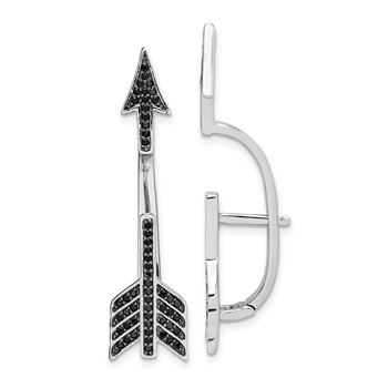 Sterling Silver Rhodium-plated Polished Black CZ Arrow Hinged Post Earrings